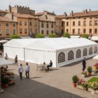 12x12m PVC marquee with optional ground bars and eaves braces