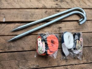Marquee tie downs (2 stakes, 2 ratchet straps)