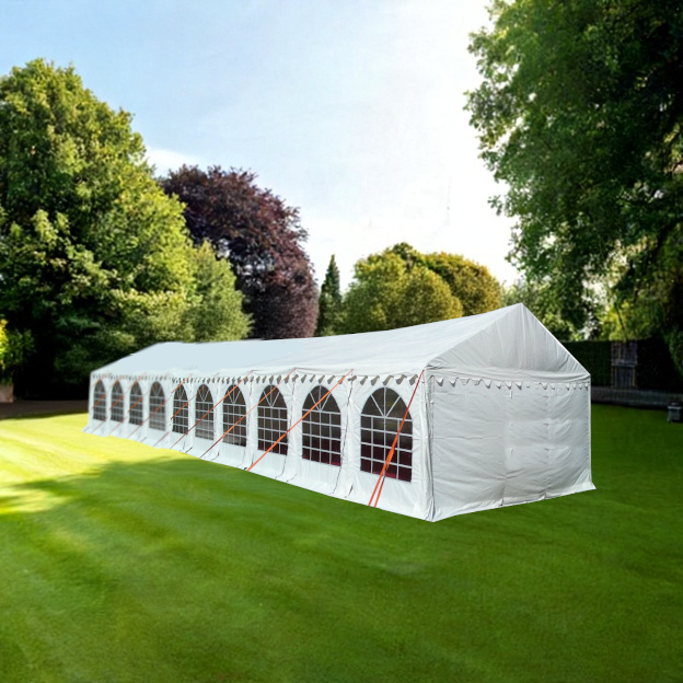 3m x 20m PVC marquee with steel frame, fire retardant covers and anti corrosion coated steel
