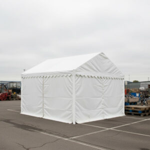 3m x 4m storage marquee with white PVC covers and strong steel frame with ground bars