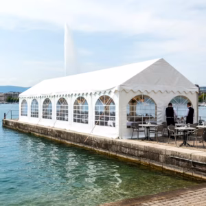 4x12m white PVC marquee with ground bars and 5 purlins