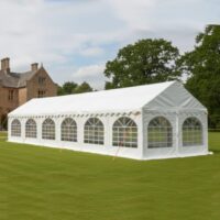 4x12m white PVC marquee with ground bars and 5 purlins