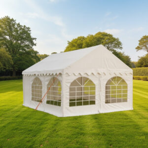 4x5m PVC marquee with ground bars, eaves braces and 5 purlins