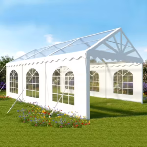 4x6m clear roof marquee with arched windows in white 500gsm PVC and 42mm steel frame