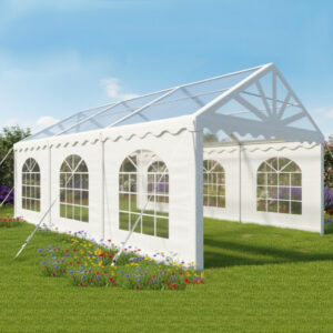 4x6m clear roof marquee with arched windows in white 500gsm PVC and 42mm steel frame