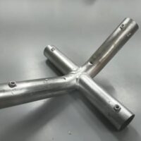 4 way curved marquee connector made from 42mm galvanised steel pipe