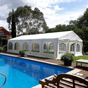 6m x 10m Commercial white PVC marquee with ground bars and steel framework