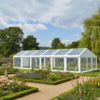 6m x 12m clear roof and sides PVC marquee with steel frame and ground bars