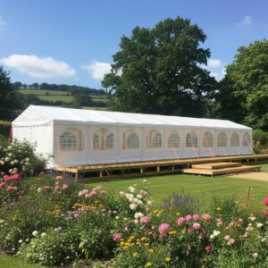 6m x 20m PVC white marquee with waterproof and fire retardant covers, galvanised steel frame