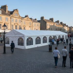 6m x 24m professional PVC marquee in white with fire retardant and waterproof covers, galvanised steel frame