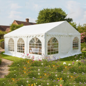 6m x 7m white PVC marquee with strong steel frame and ground bars