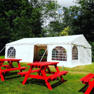 6m x 8m white PVC marquee with steel frame and ground bars
