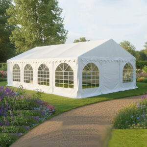 6m x 9m PVC white marquee 1600 with ground bars and eaves braces