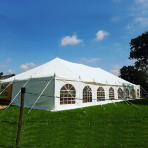 9m x 18m traditional PVC marquee with fire retardant, 100% waterproof covers and strong steel poles