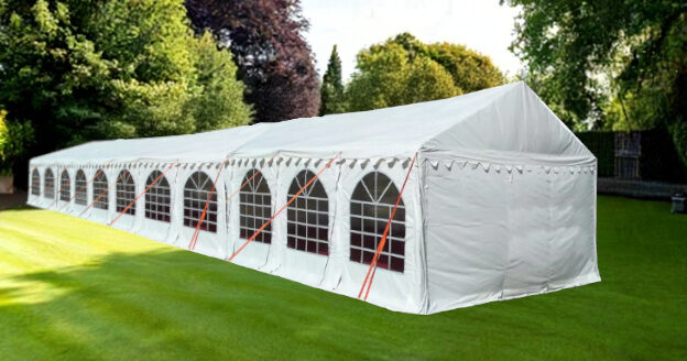 3m x 22m PVC marquee with galvanised steel frame and fire retardant PVC covers