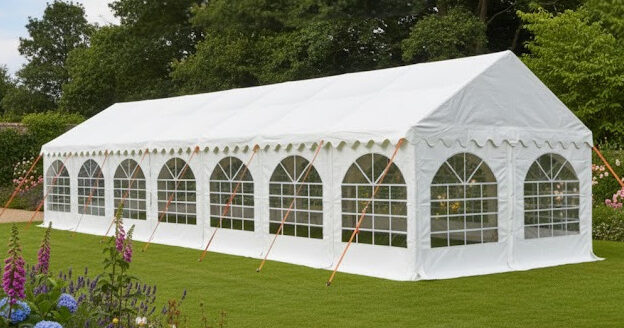 4x14m white 500gsm PVC marquee with ground bars