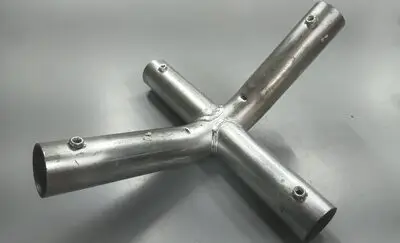 4 way curved marquee connector made from 42mm galvanised steel pipe