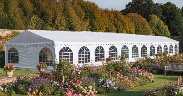 6m x 24m waterproof white PVC marquee wit fire retardant covers and strong steel frame with ground bars