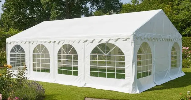 6m x 8m 650gsm PVC Strong marquee in white with steel frame and gable uprights