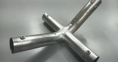 4 way curved marquee connector made from 42mm galvanised steel pipe