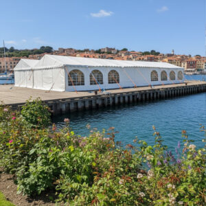 12x20m white PVC marquee with strong galvanised frame and waterproof, fire proof covers