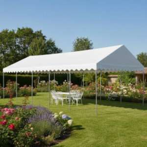 3m x 10m white PVC marquee without sides and strong steel framework