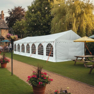 4x14m 650gsm PVC marquee with 42mm steel frame in a pub garden