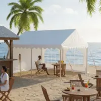 4x4m 650gsm PVC Marquee with 42mm steel frame used on a beach