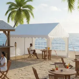 4x4m 650gsm PVC Marquee with 42mm steel frame used on a beach