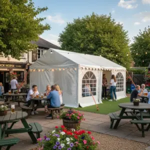 4x6m 650gsm PVC marquee with 42mm frame used in a pub garden