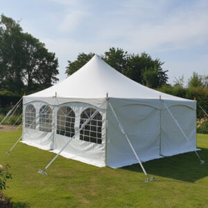 white 6x6m PVC traditional marquee with extra strong aluminium poles