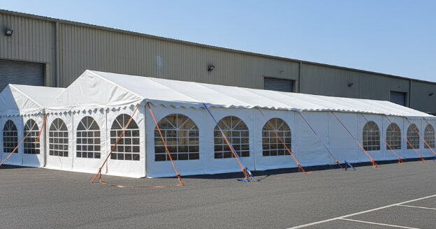 12m x 24m extra strong 650gsm PVC marquee in white with 54mm frame