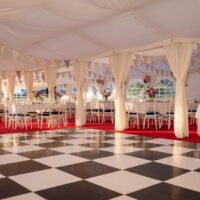 Marquee roof and curtain linings