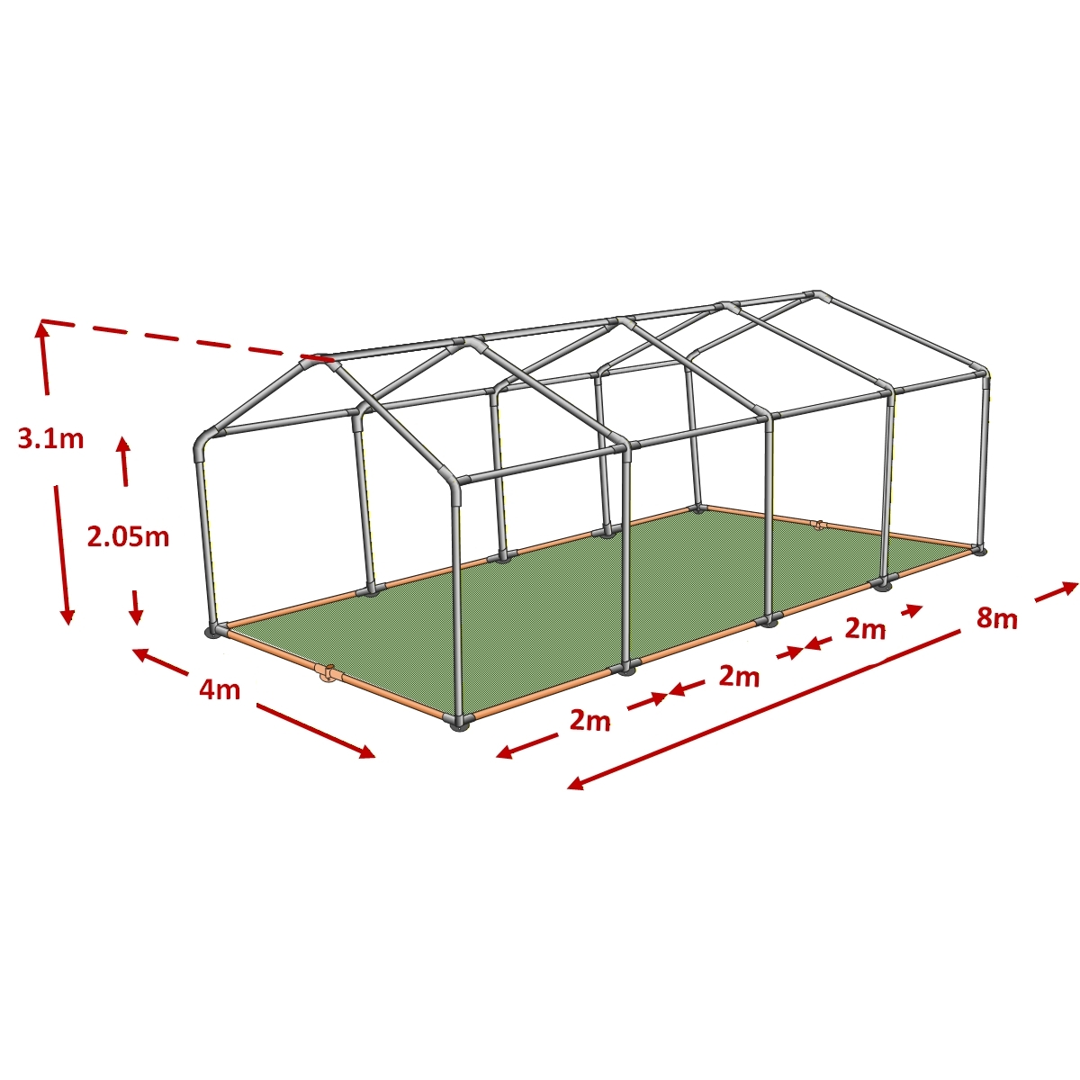 4x8m Standard Plus Marquee Framework Diagram