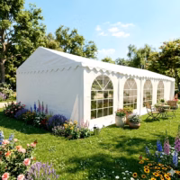 5x10m white PVC marquee with ground bars and gable extensions