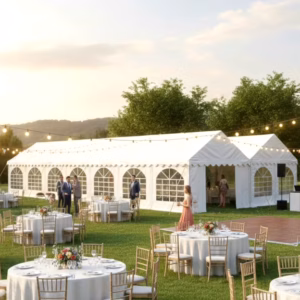 8m x 12m white fire retardant PVC marquee with ground bars and heavy duty galvanised steel frame