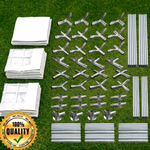 Photo of marquee parts and components laid out before install